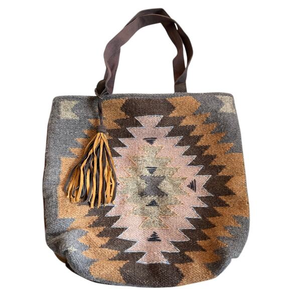 Aztec Print Woven Saddle Blanket Tote Bag Purse South Western Bohemian Boho - Picture 2 of 7